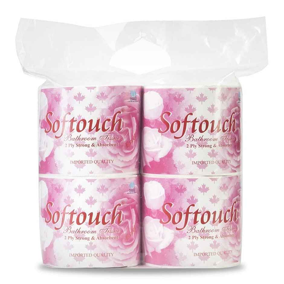 Softouch Tissues Toilet Paper Tissue Roll Economy | 100m Roll | 455 Sheet Per Roll - Pack Of 4