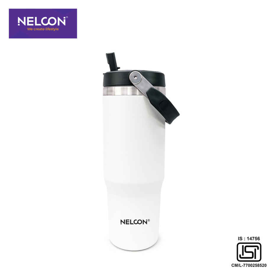 Nelcon Travel Mate Insulated Tumbler | Double Wall Stainless Steel Flask | White | 900 ml