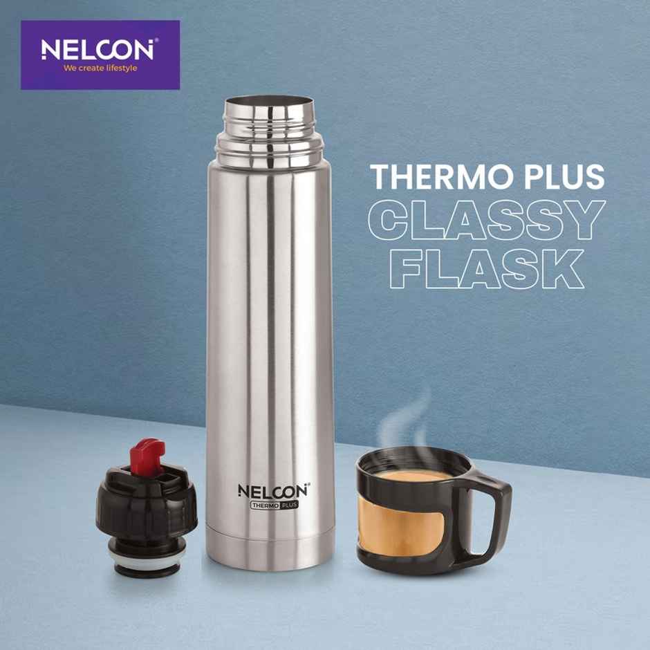 Nelcon Classy Flask 500 ml | Vacuum Flask Water Bottle | ISI Certified | Sliver