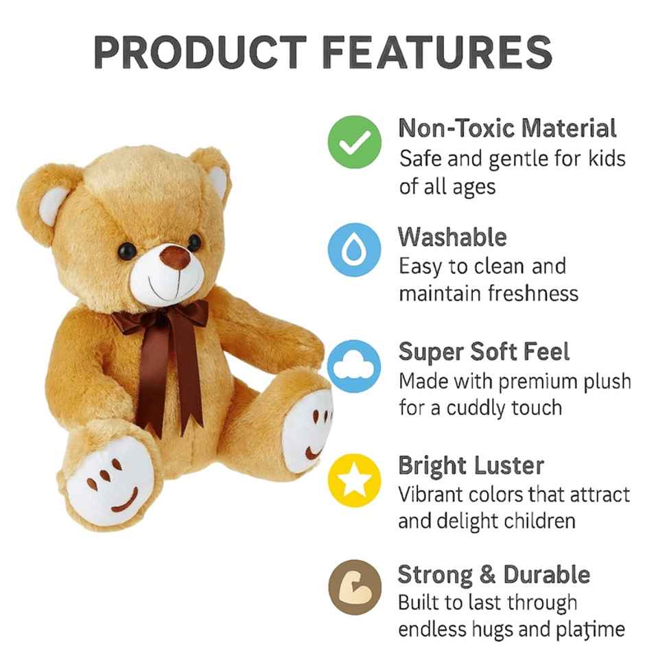 Fablue Teddy Bear Plush Soft Toy Animal for Kids | Brown | 33 cm