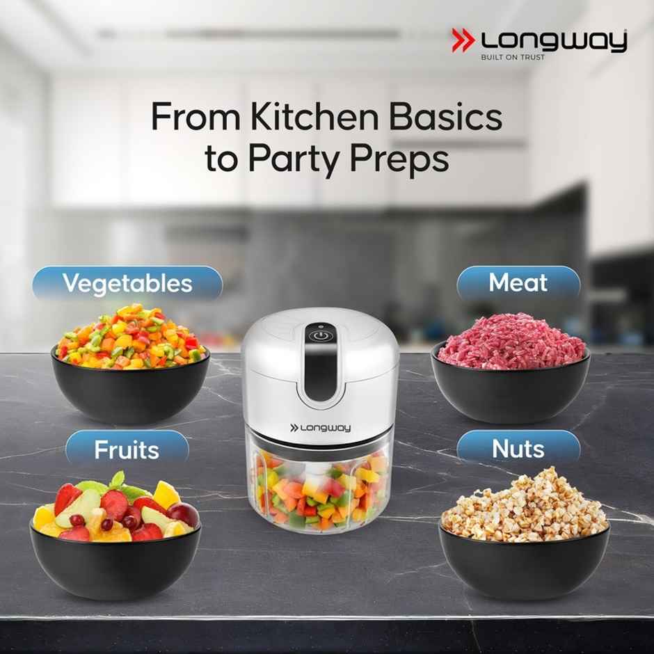 Longway Slicer Rechargeable Mini Electric Chopper | 250ml Food Grade Bowl | White