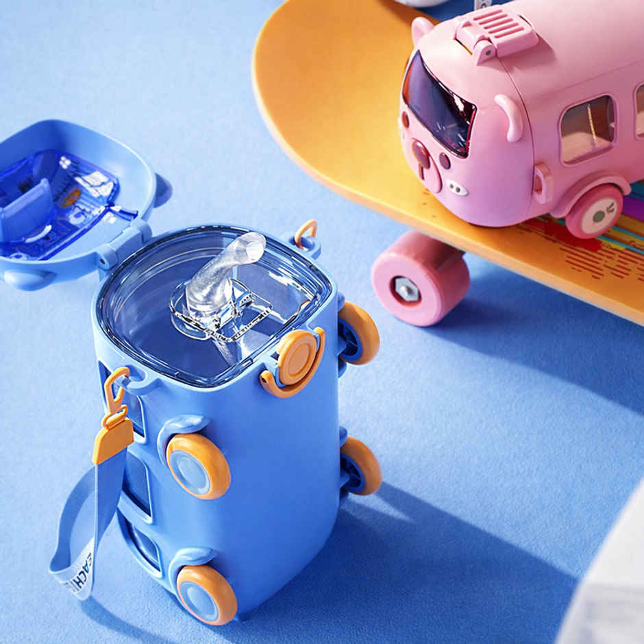DesignLand Kids Bus Shaped Water Bottle with Sipper | Blue - 500 ml