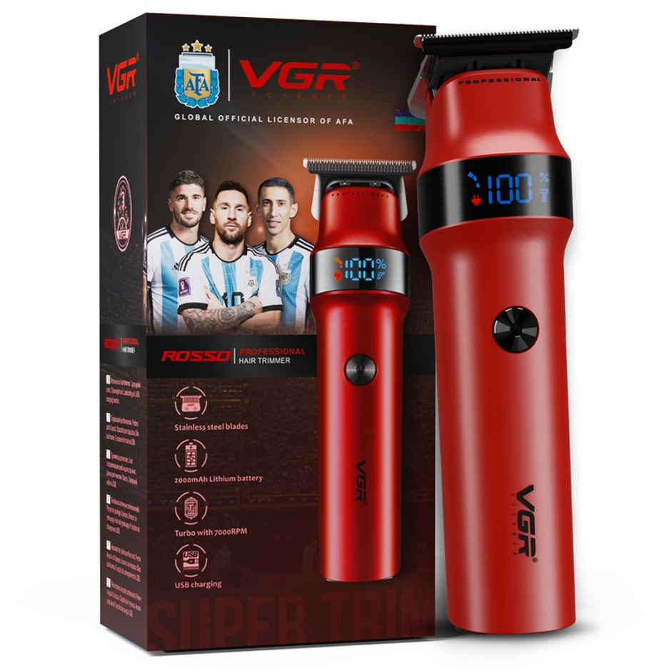 VGR Rosso Professional Men's Beard & Moustache Hair Trimmer | 400 Minutes Runtime | Red