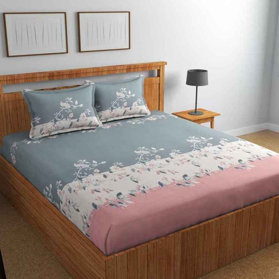 Florida Elastic Fitted Double Cotton Floral Bedsheet | With Pillow Covers | Multicolour