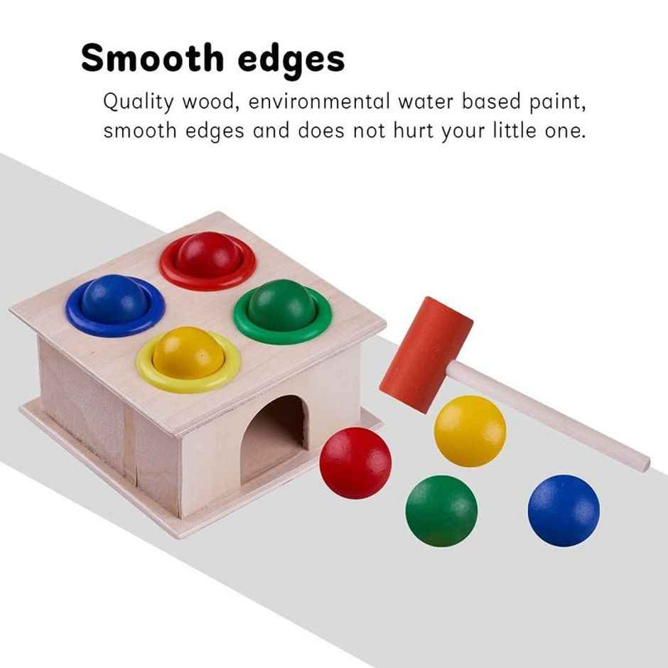 Toyshine Wooden Ball Hammer Pound Shape Sorter Toy For Toddlers 4 Balls 1 Hammer Toy Montessori