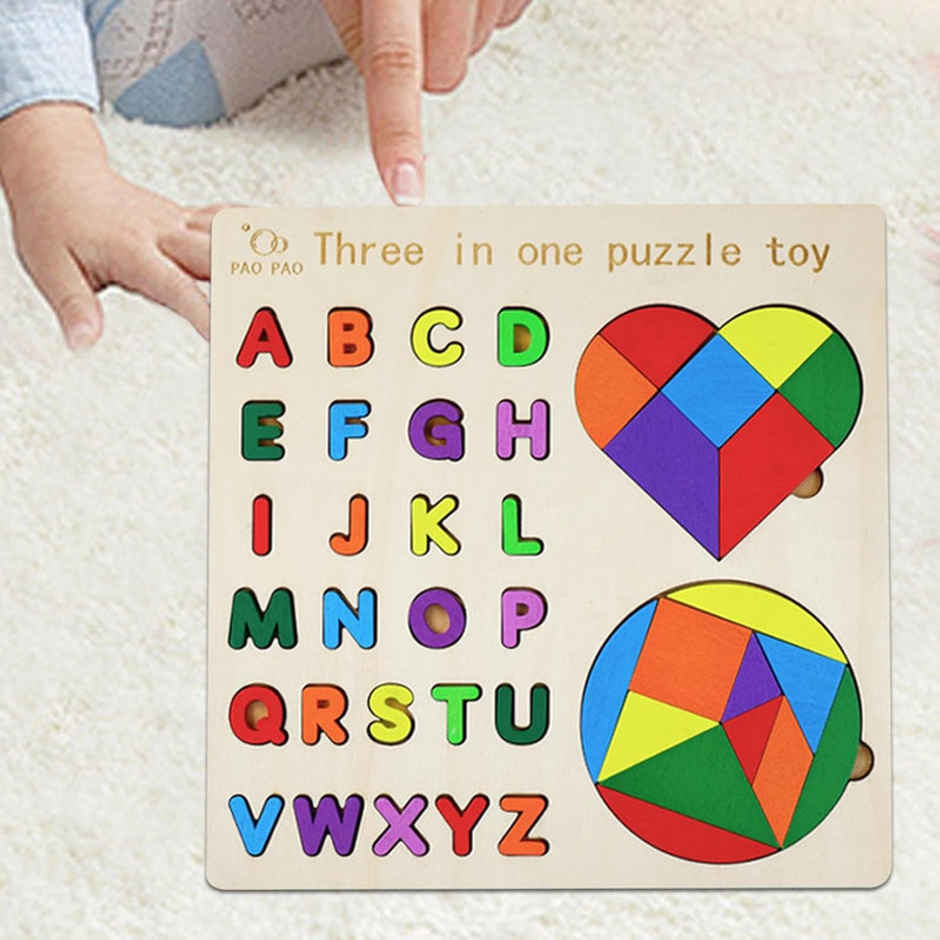 Fablue Wooden Puzzle Toddlers Toy For Kids - Alphabets | Heart And Circle Shape Puzzle Set