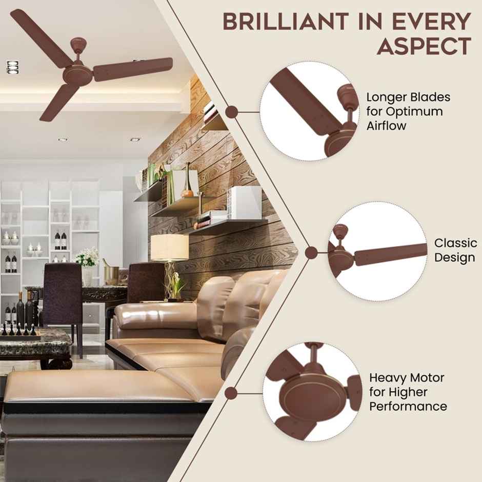 Polycab Nippy Ceiling Fan,1200mm,100% Copper,Corrosion Resistant G-Tech Blades,Matt Brown