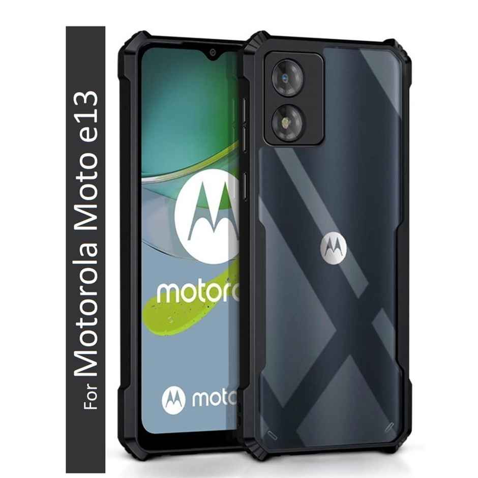 Kwine Case Motorola Moto E13 Back Cover - Black Bordered Transparent Case