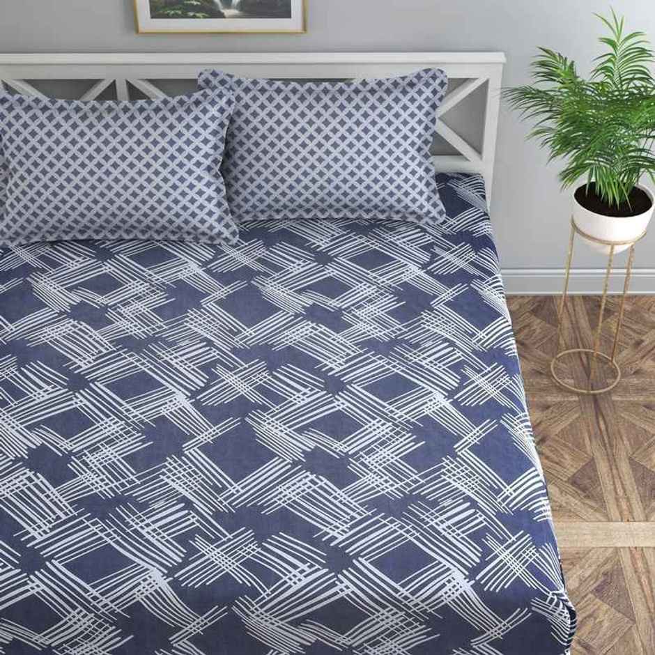 Florida Flyn Elastic Fitted Double PolyCotton Abstract Bedsheet, 2 Pillow Covers | Blue | 72 x 78in