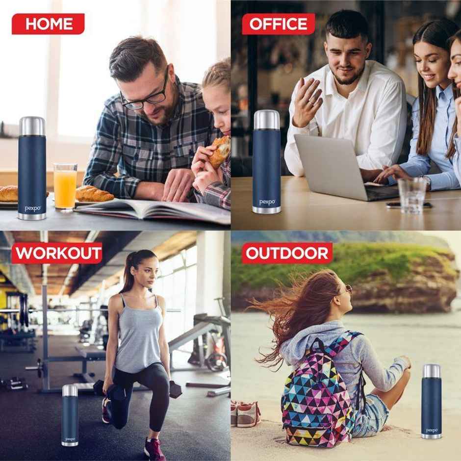 Pexpo Flamingo 1000Ml 24 Hrs Hot And Cold Flask With Jute-Bag Vacuum Insulated Flaslk