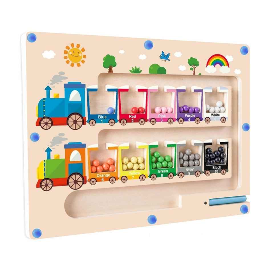 Fablue Magnetic Color And Number Maze Wooden Color Matching Counting Learning Educational Toy