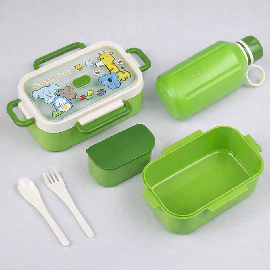 DesignLand Kids Lunch Box with 3 Compartments Leakproof Food Container with Spoon | Green