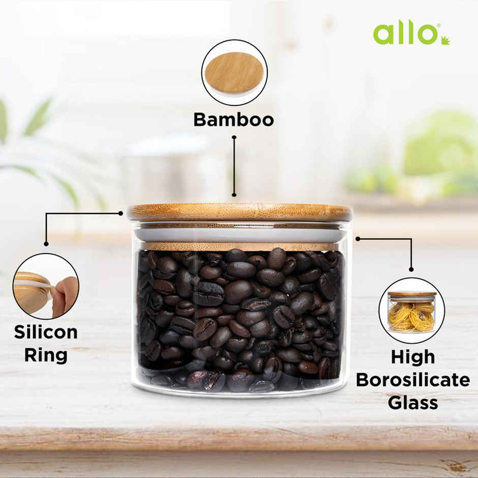 Allo Glass Jar With Wooden Lid | Round | 300 ml