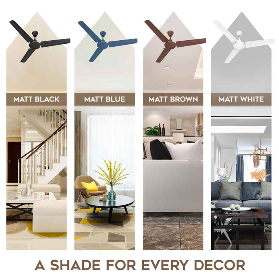 Polycab Nippy Ceiling Fan,1200mm,Corrosion Resistant G-Tech Blades,1 Star,Matt Black