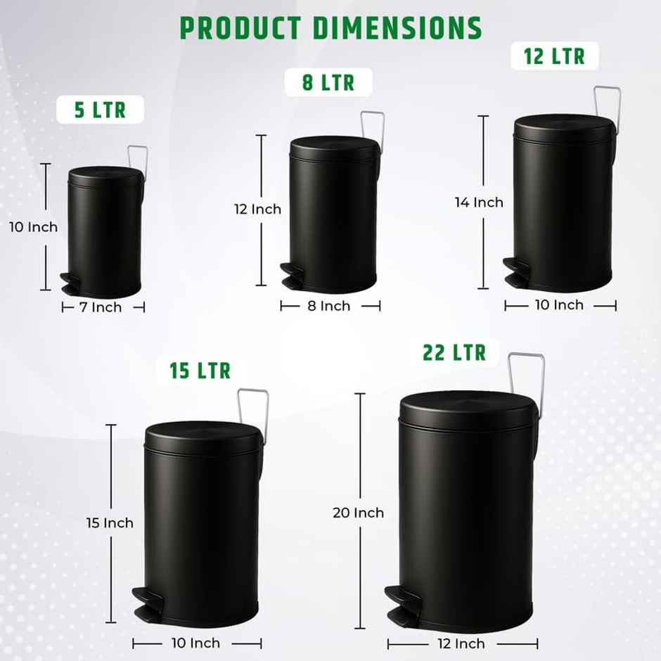 Robustt Stainless Steel Dustbin - 8 L | Black