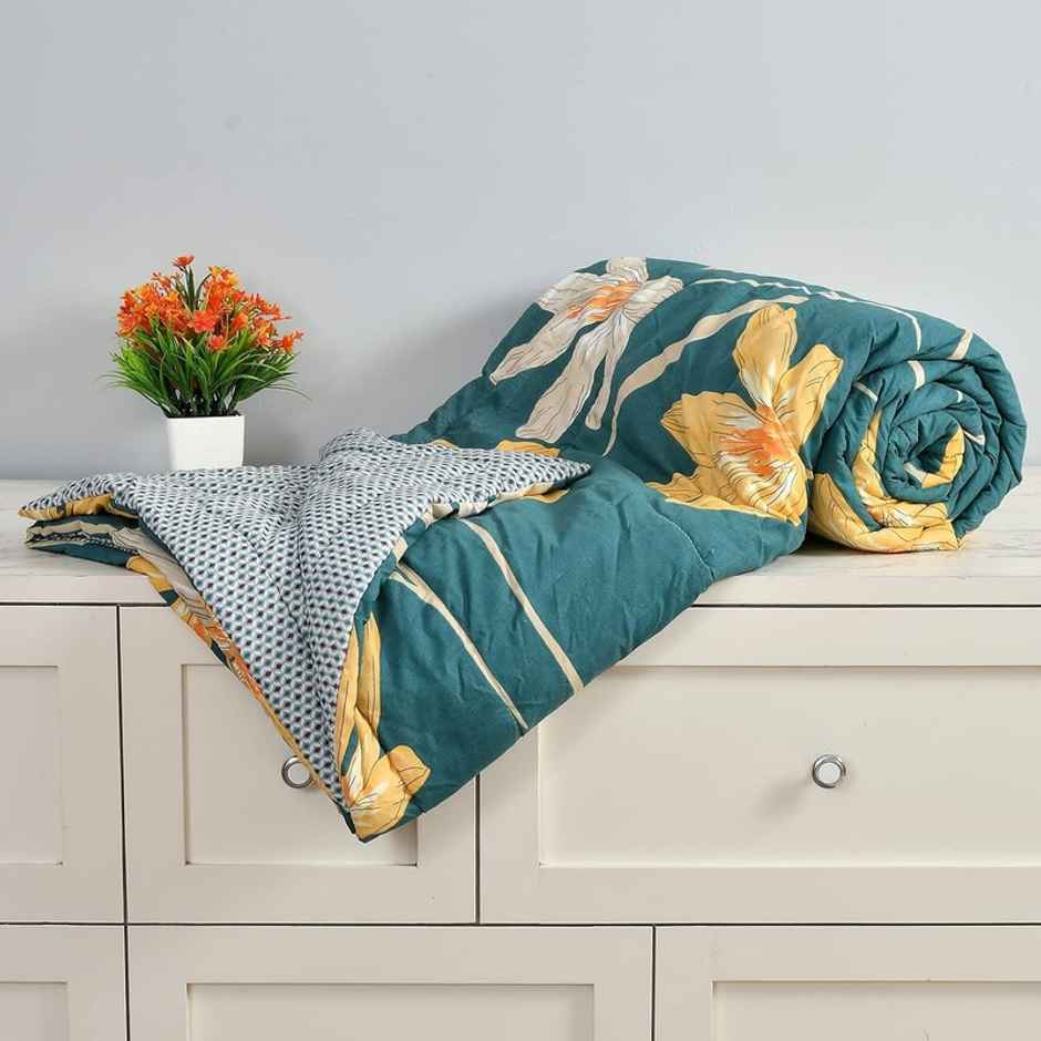 Florida King-Size Printed AC Comforter with 1 Bedsheet & 2 Pillow Cover Set - Green