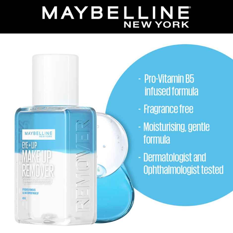 Maybelline New York Biphase Eye + Lip Makeup Remover for Waterproof Makeup, Fragrance-Free