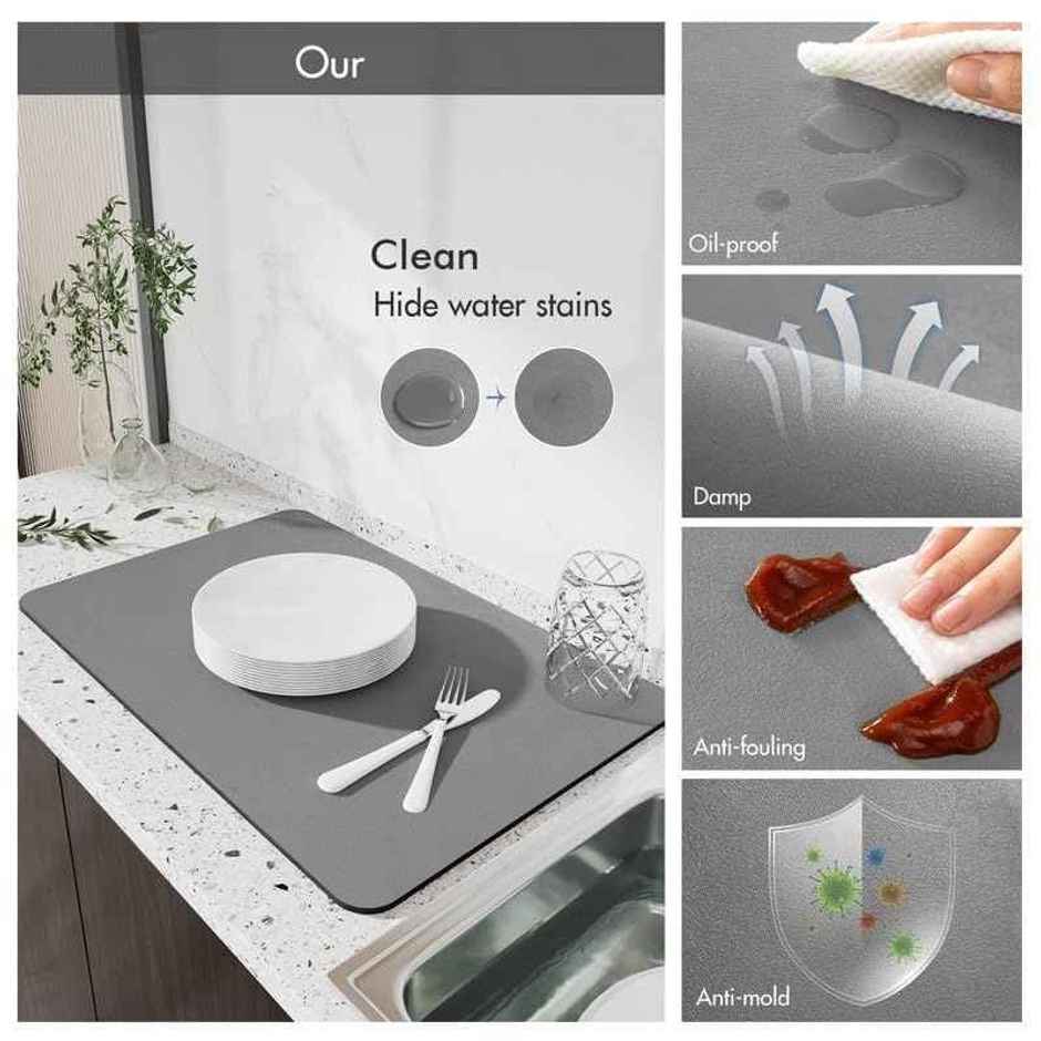 Rubber Dish Drying Mat | Grey | 30 x 40 cm | Stain Resistant | Waterproof