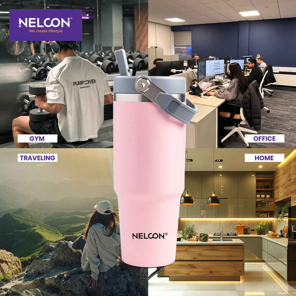Nelcon Travel Mate Insulated Tumbler | Double Wall Stainless Steel Flask | Pink | 900 ml