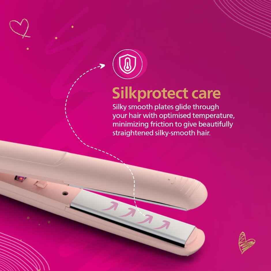 Philips India's No.1 Hair Styling Brand On- the- Go Hair Straightener | BHS286/00 | Pastel Pink