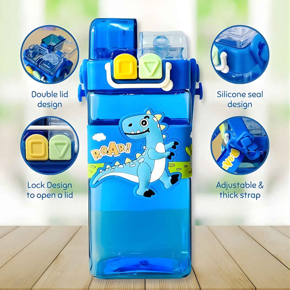 DesignLand Double Mouthed Dino Water Bottle | Blue | 520 ml