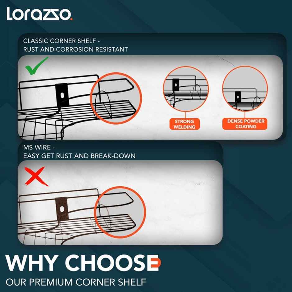Lorazzo Classic Bathroom Corner Shelves - Self Adhesive Without Drill