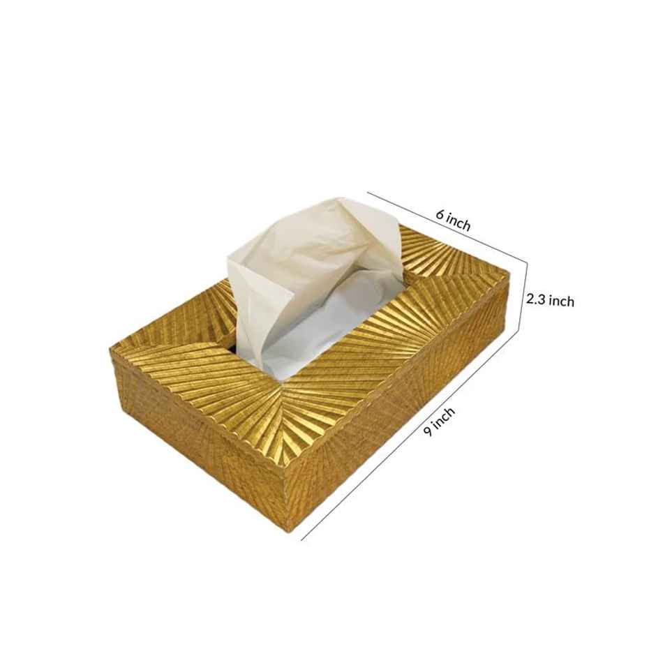 Art Street Tissue Box Holder With Cover | Rectangle Facial Tissue Paper | Gold | 9 x 6 x 2.3 Inch