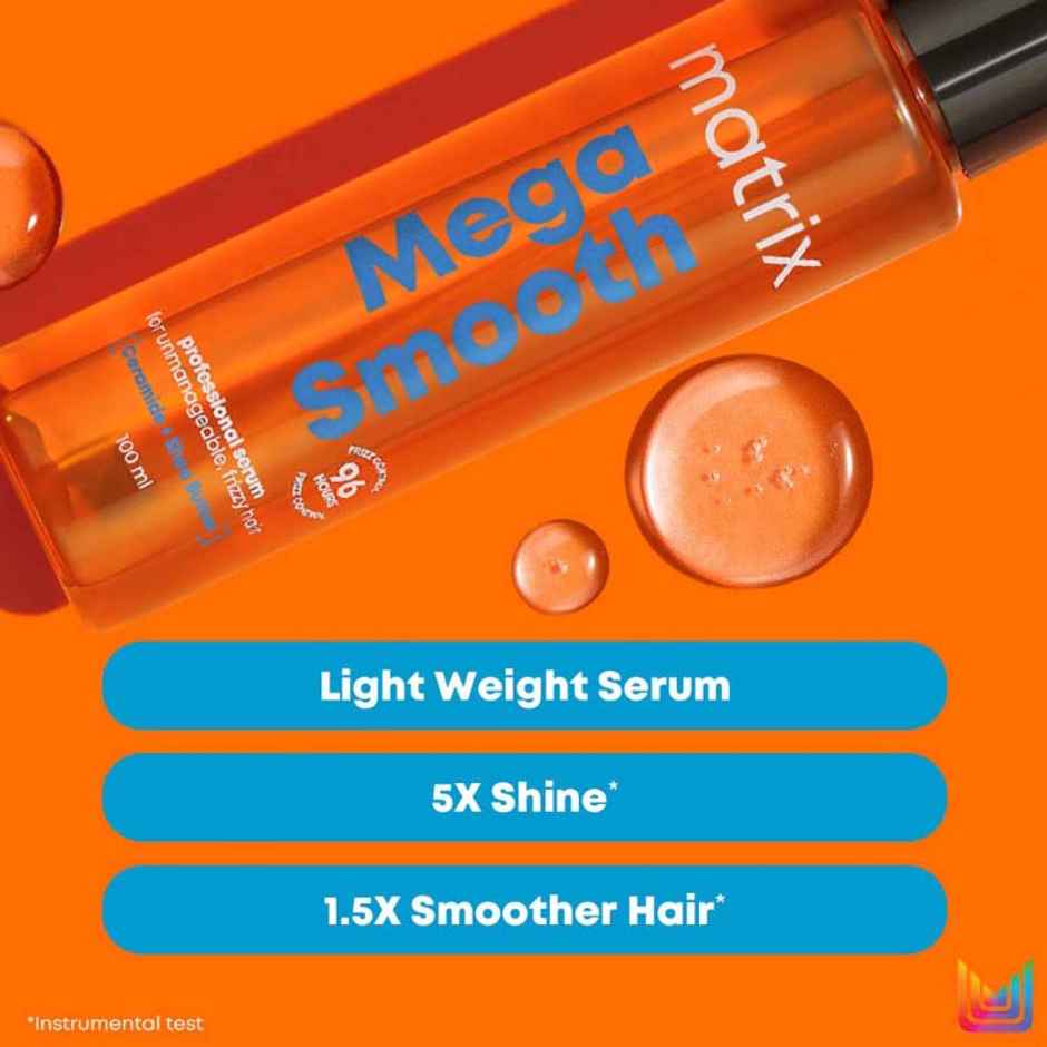 Matrix Mega Smooth Shampoo, Conditioner & Serum Combo, Defy Frizz For 4 Days, For All Hair Types