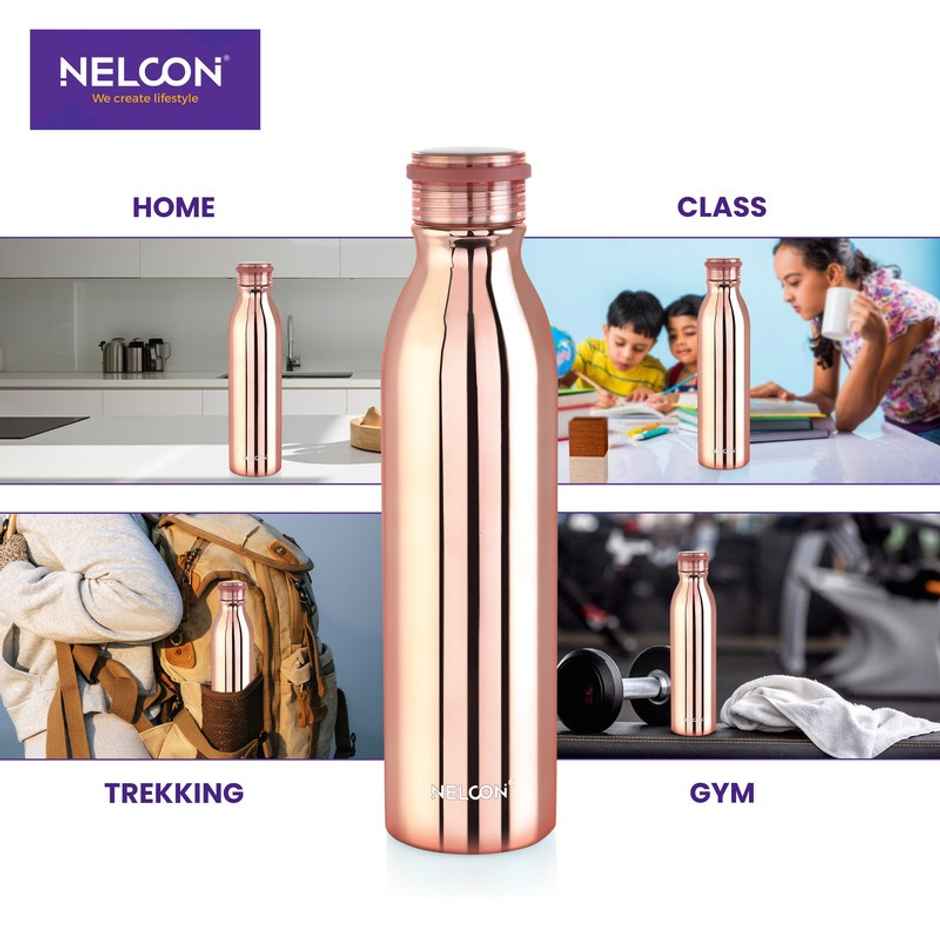 Nelcon Stark Vacuum Flask SS Bottle | 1 L | School | Hiking | ISI Certified | Rose Gold