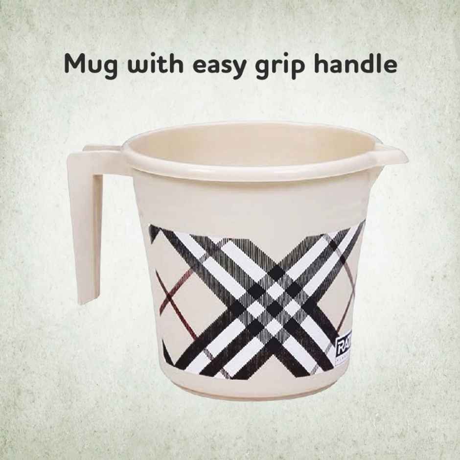 Ratan Plasticware Frosty Checks Print Bath Mug | 1.5 L | Beige | Pack Of 1