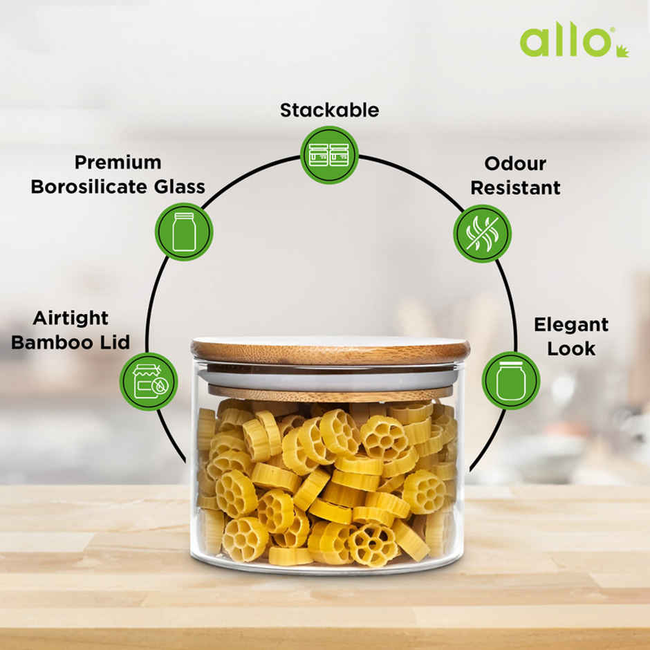 Allo Glass Jar With Wooden Lid | Round | 300 ml