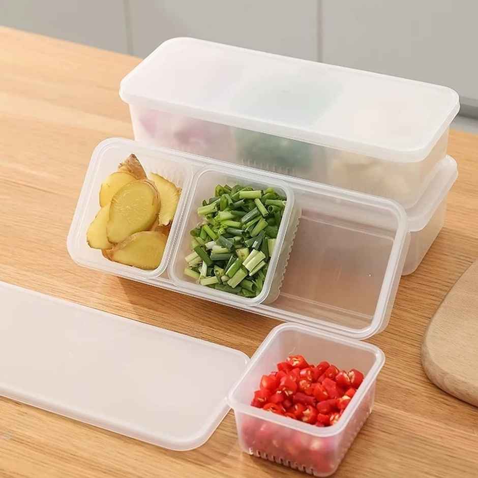 New Dawn 3 Grid Food Storage Containers vegetable storage box for fridge Durable Fridge Storage Box