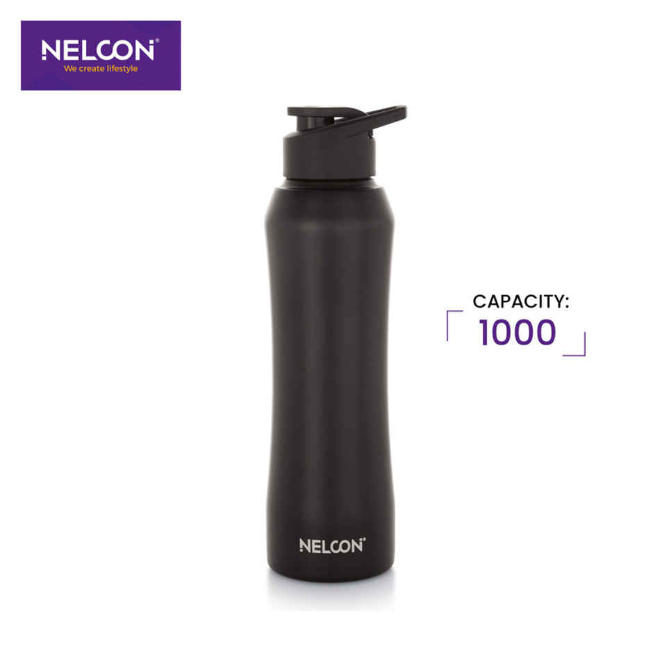 Nelcon Stainless Steel Elito Sipper Sports Water Bottle | Black | 1 L