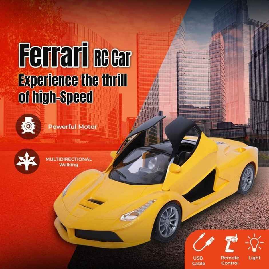 Fablue Openable Doors Remote Control Car | Rechargeable | Speed Racing Car Toy For Kids | Yellow