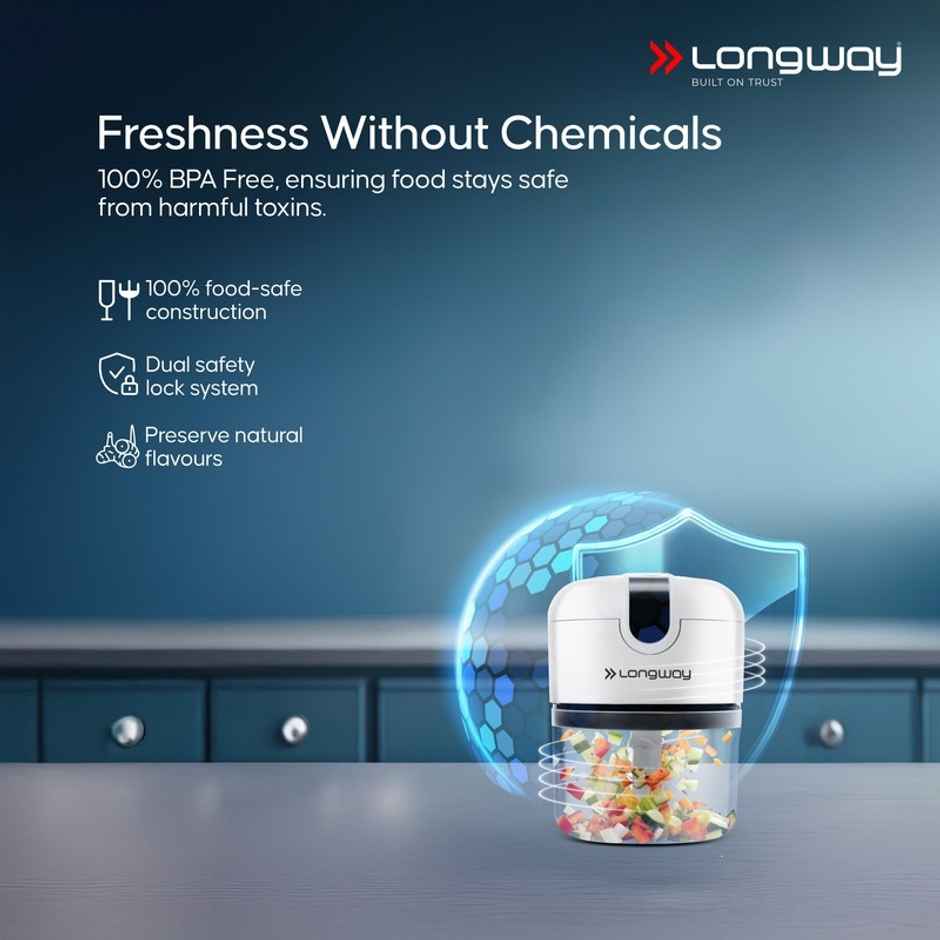 Longway Slicer Rechargeable Mini Electric Chopper | 250ml Food Grade Bowl | White
