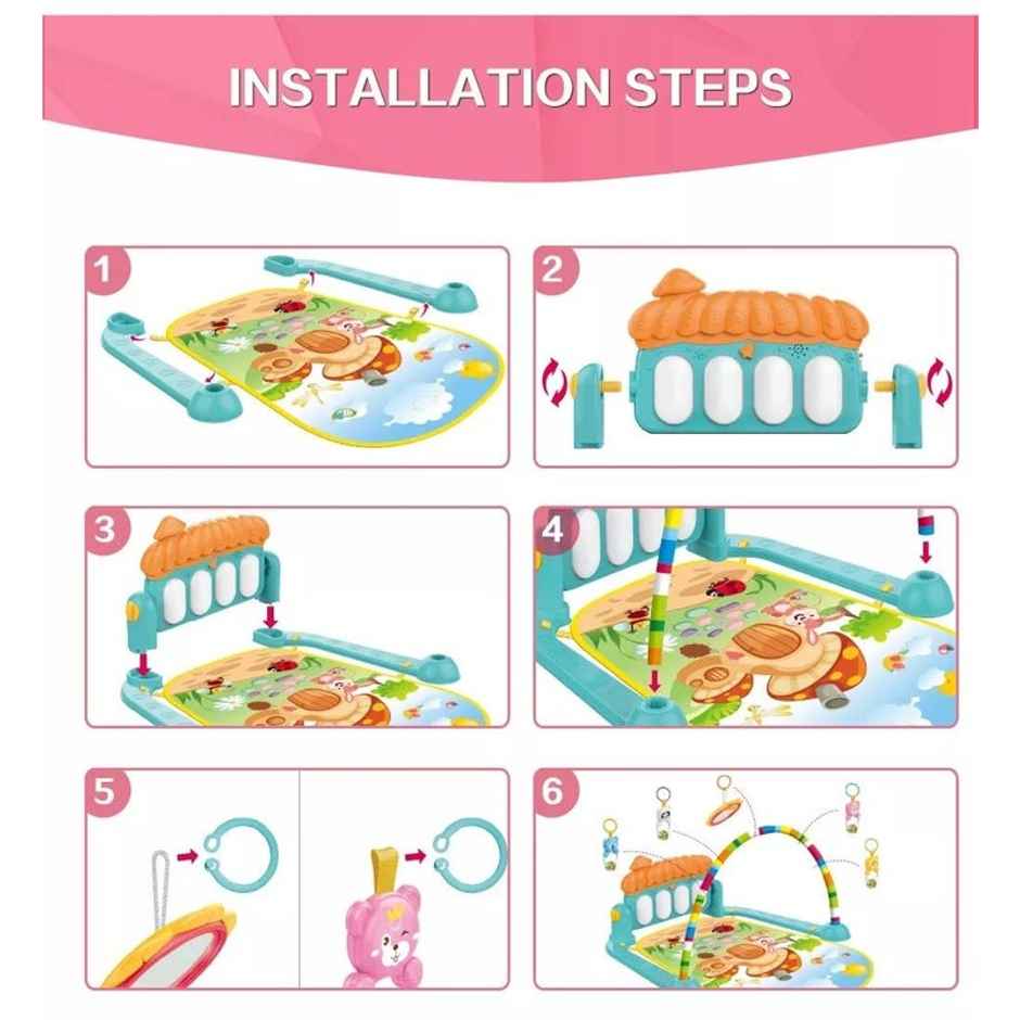 Fablue Musical Keyboard Mat for Kids - Fitness Rack Hanging Rattles Mat Educational Toy for Toddlers