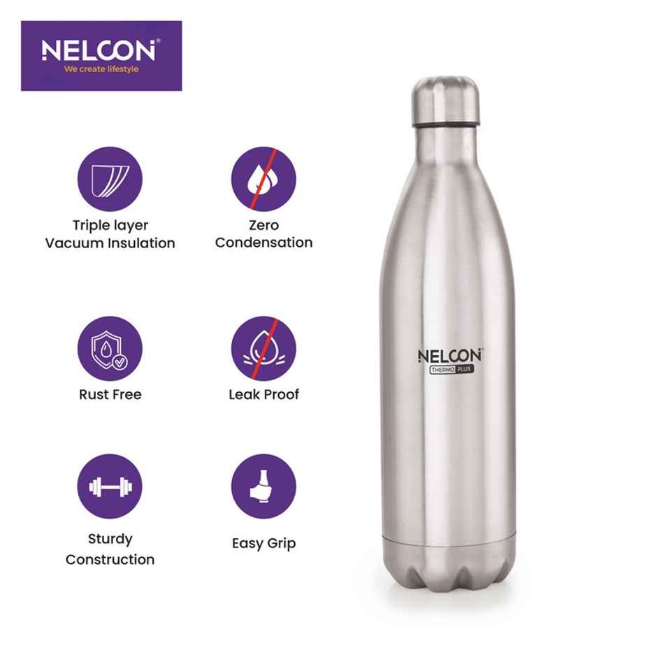 Nelcon Cola Thermoplus Vacuum Flask Water Bottle | 1 L | 24 hrs Hot & Cold | ISI Certified