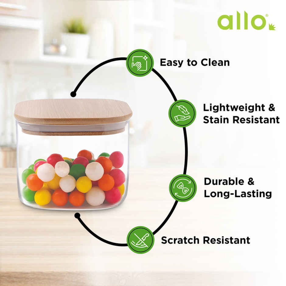Allo Glass Jar with Wooden Lid | Square | 220 ml
