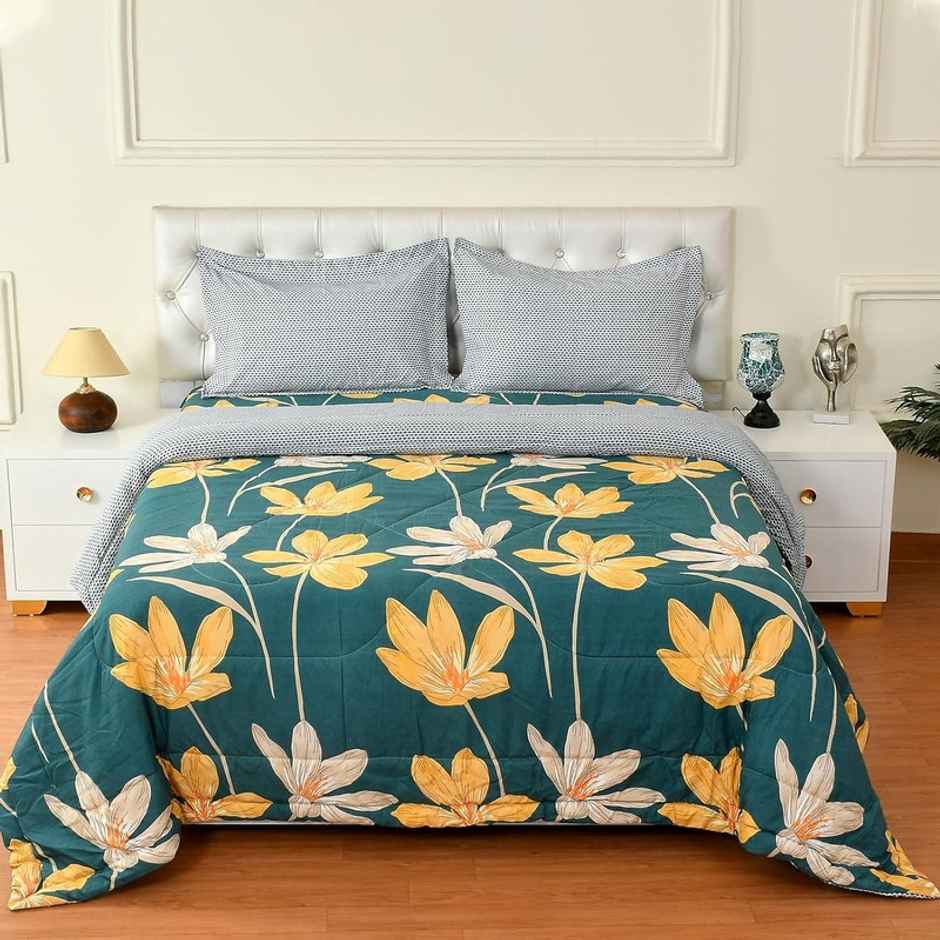 Florida King-Size Printed AC Comforter with 1 Bedsheet & 2 Pillow Cover Set - Green