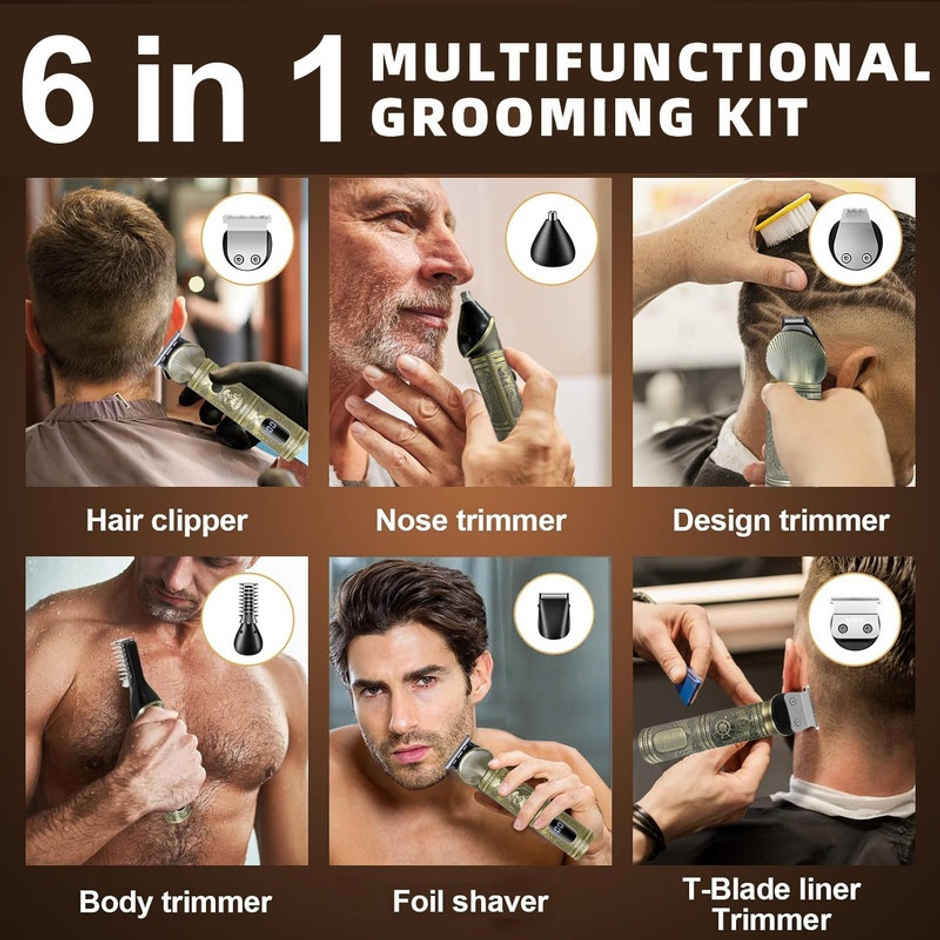 VGR V-106 Professional 6in1 Grooming Kit | LED Display Trimmer 180 min Runtime 16 Length Settings | Gold