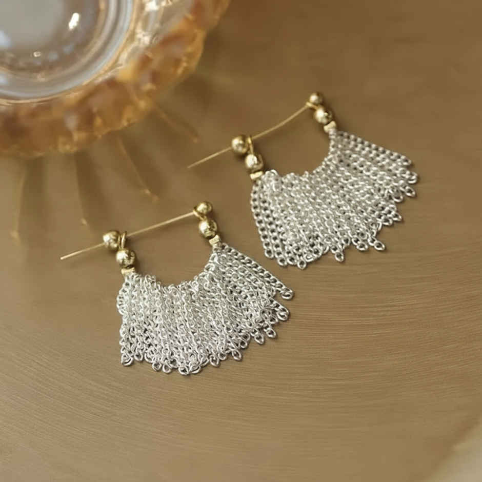 Just Lil Things Silver Fringe Chain Earrings with Gold Accent | jlt11658
