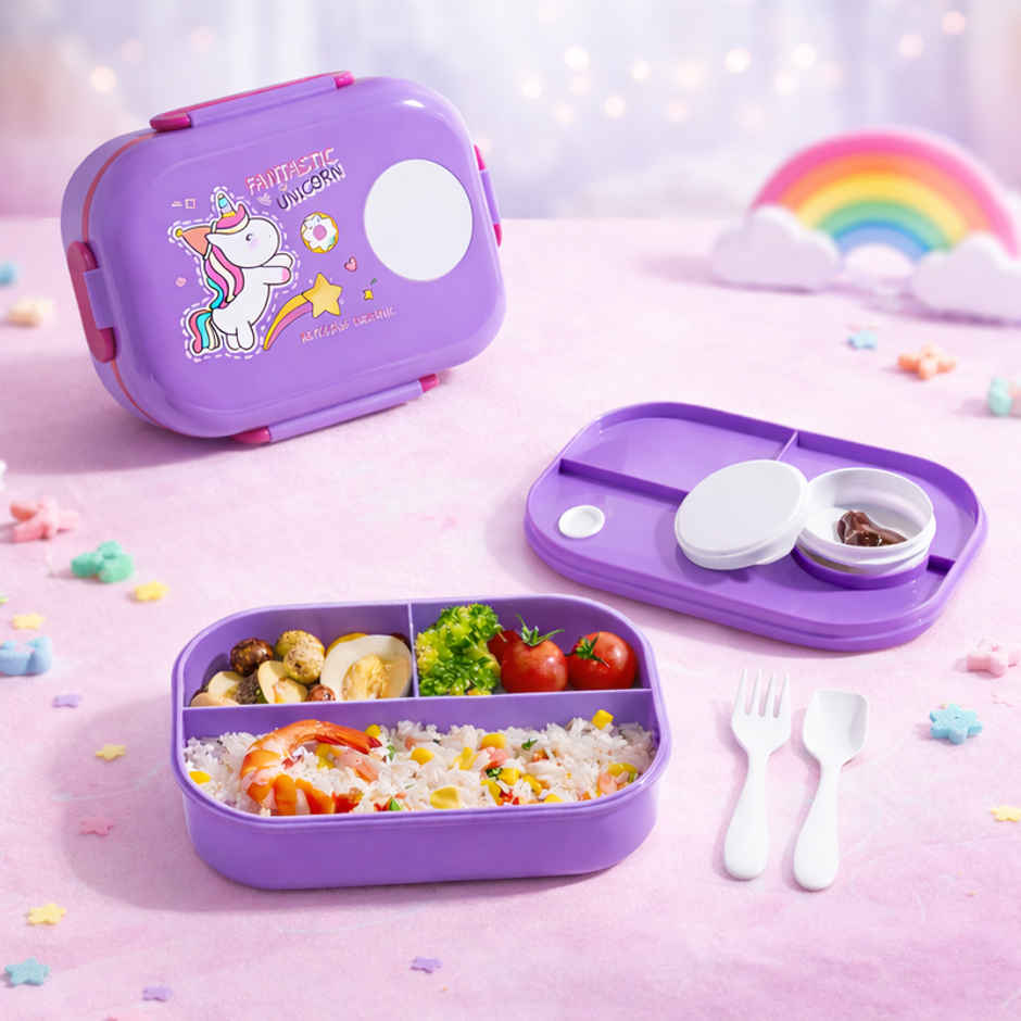 DesignLand Unicorn Bento Lunch Box with Cutlery | Purple
