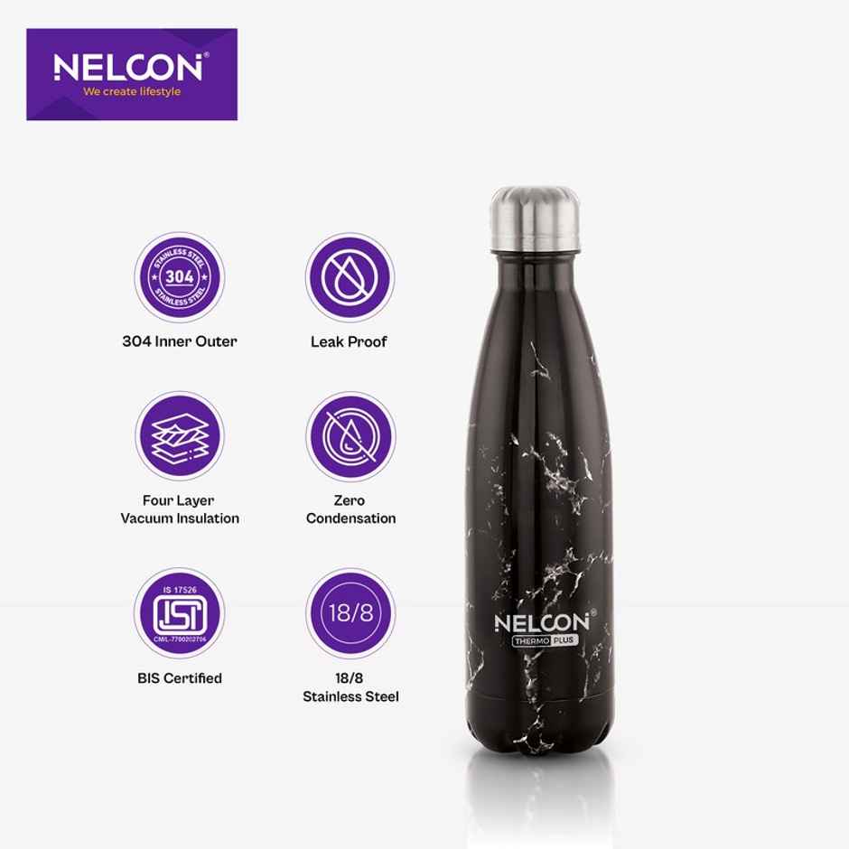 Nelcon Cola Bliss Thermoplus Bottle | Vacuum Insulated | 24 hrs Hot & Cold | ISI Certified | 500 ml