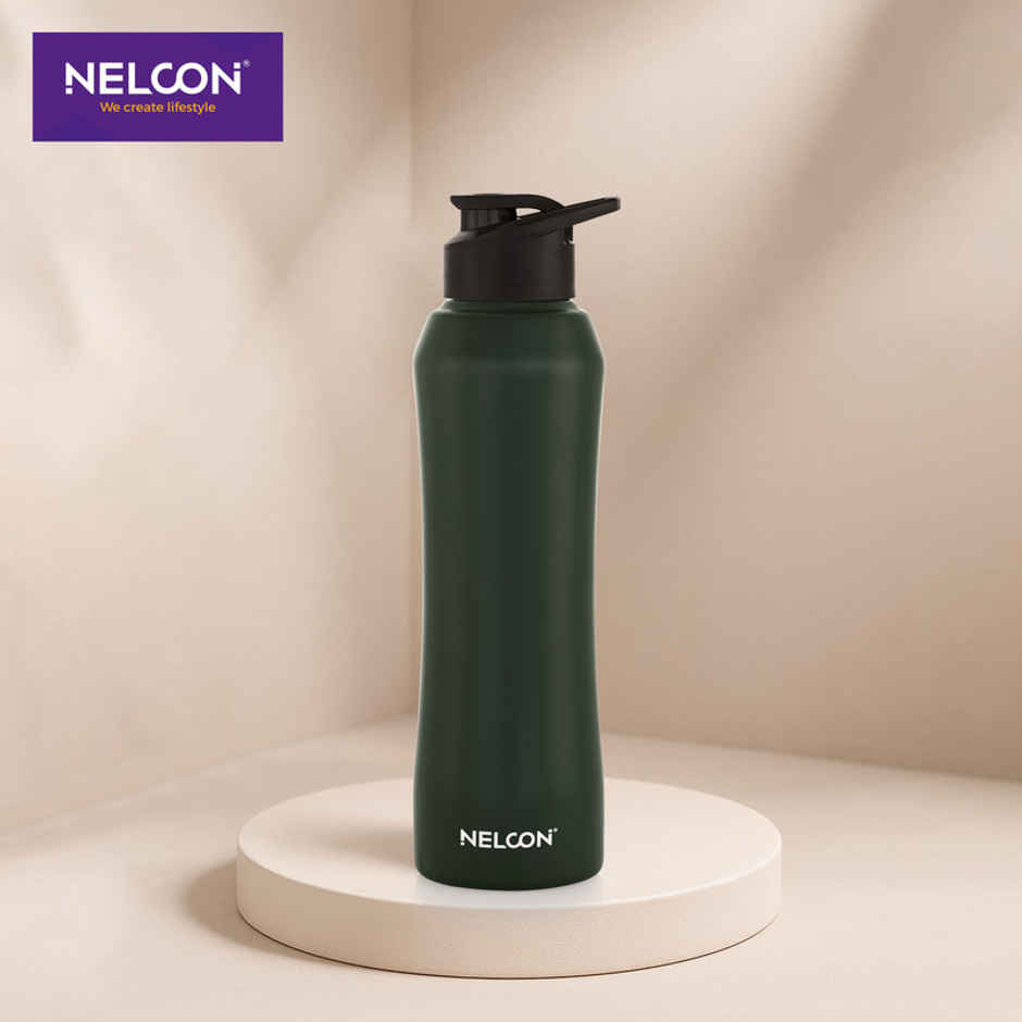 Nelcon Stainless Steel Elito Sipper Sports Water Bottle | Green | 1 L