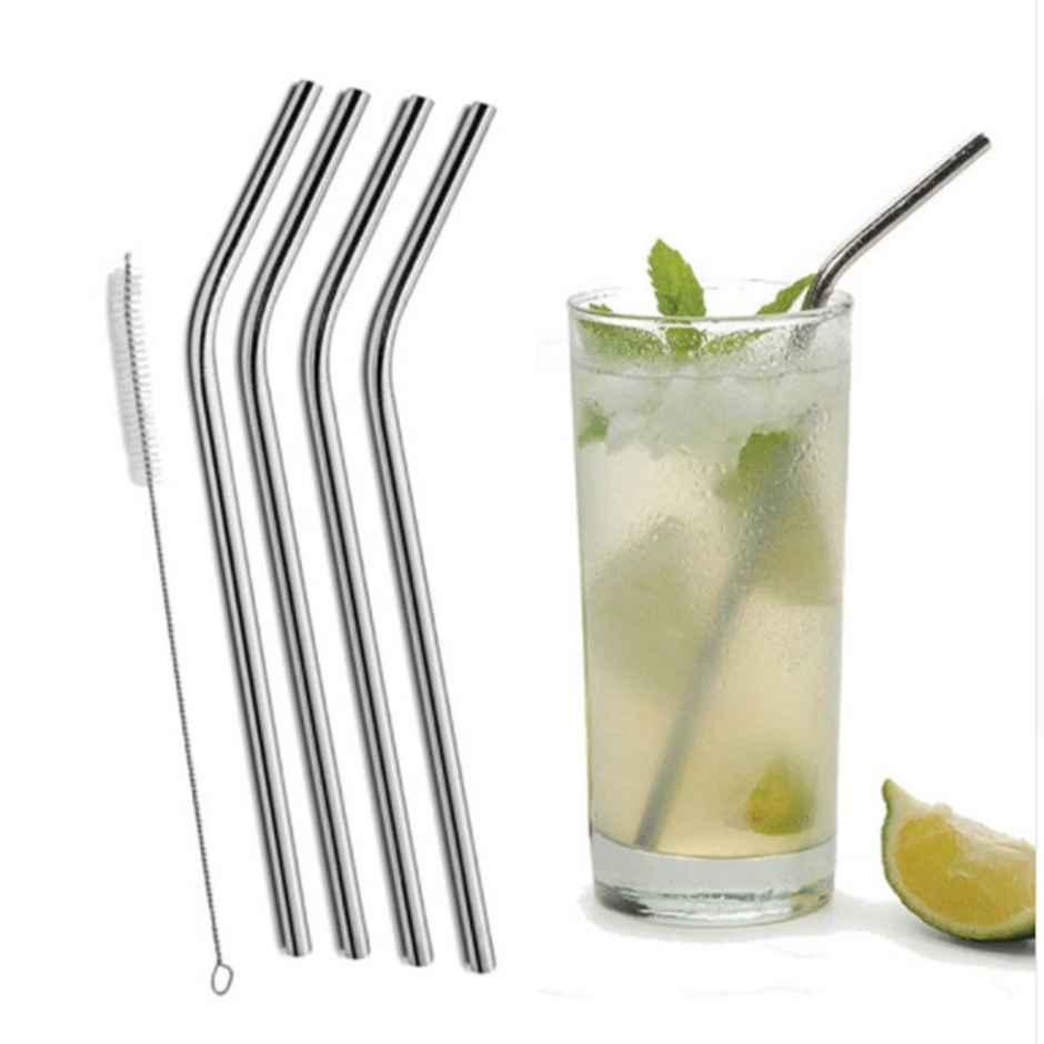 New Dawn Set of 8 SS 304 Stainless Steel Straw Food Grade Reusable with Straw Cleaning Brush