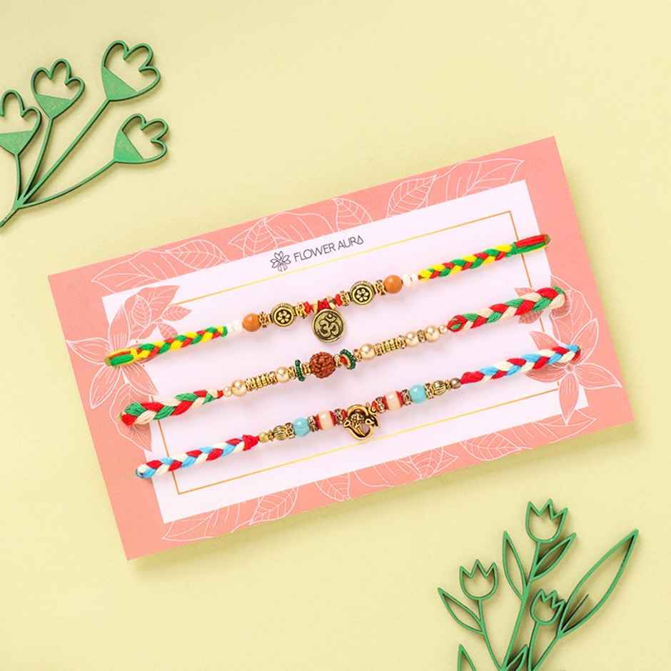 FlowerAura Om Ganesha Rakhi - Rudrasha Beaded