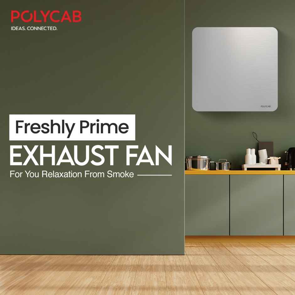 Polycab Freshly Prime Air Exhaust fan, 150mm,Noiseless,100% Copper Winding, Steel Finish