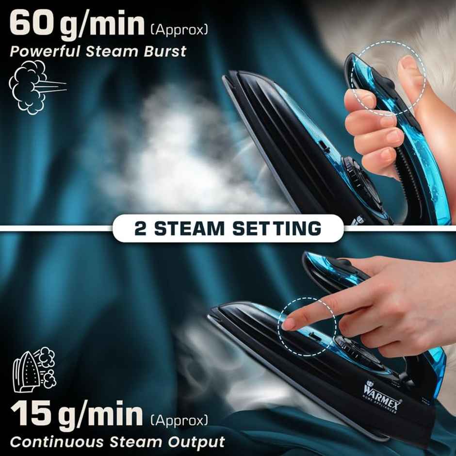 Warmex 2 In 1 Wet And Dry Travel Garment Steam Iron 1100W 2 Steam Nonstick Ceramic Soleplate