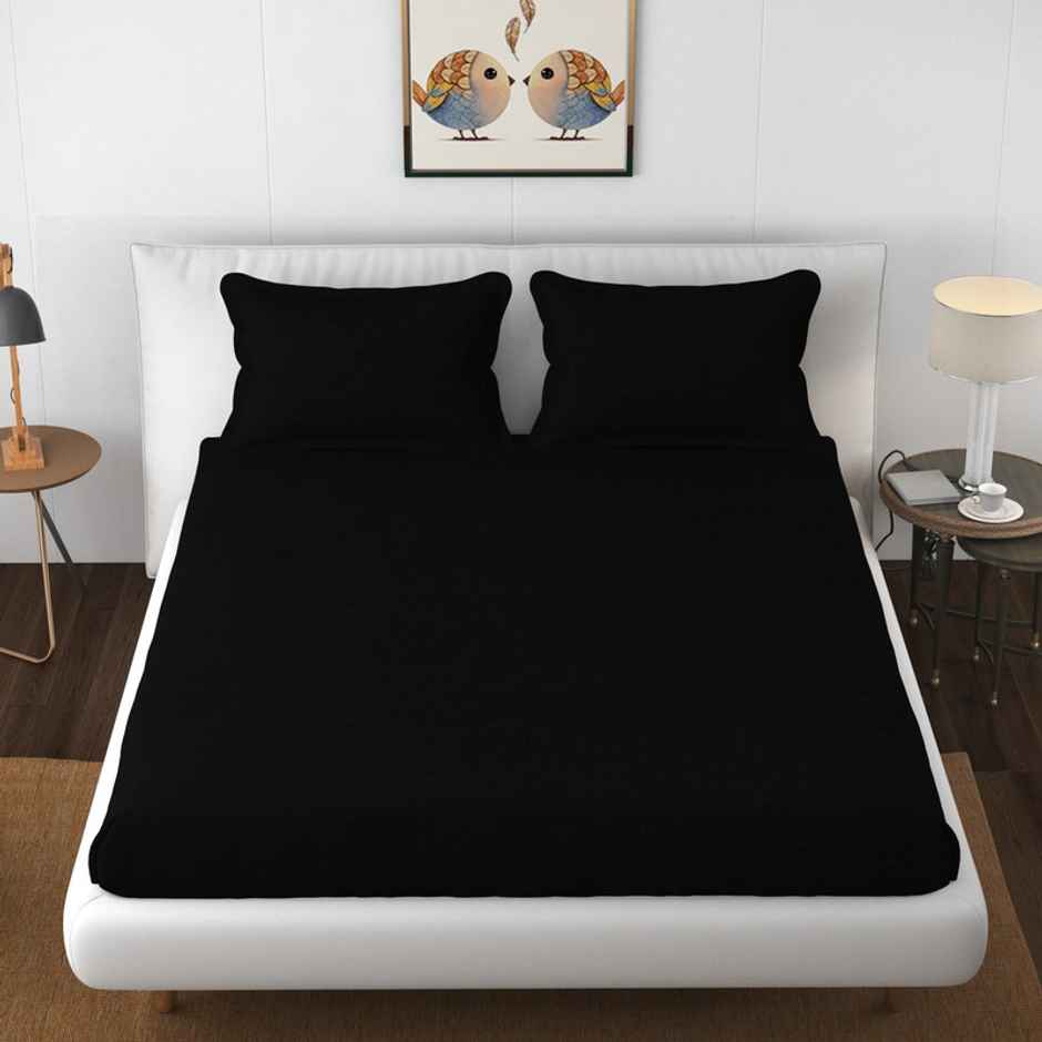 Florida Shades Cotton Elastic Fitted King Size Bedsheet for Double Bed with 2 Pillow Covers 300-TC