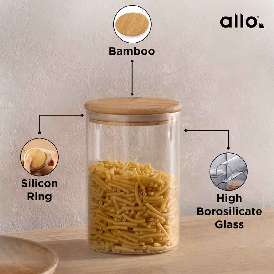 Allo Glass Jar With Wooden Lid | Round | 1000 ml